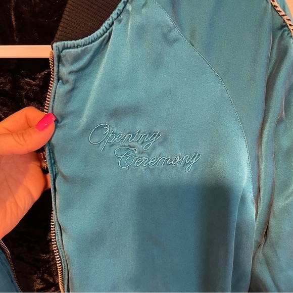 Opening Ceremony Silk Aqua Crushed Velvet Reversible Bomber Jacket Size XS - Picture 3 of 12